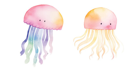 cute Jelly Fish watercolor illustration