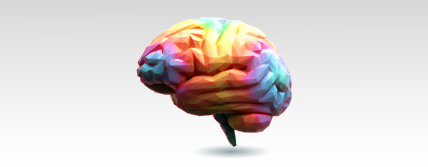 Colorful polygonal 3D brain vector illustration on white BG
