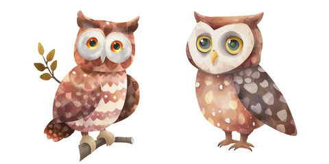 Fototapeta premium cute owl watercolour vector illustration