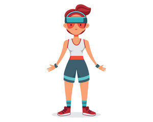 People with virtual fitness concept. Man and woman in virtual reality glasses at treadmill. Active lifestyle and sports, training in gym. Metaverse and cyberspace. Cartoon flat vector illustration