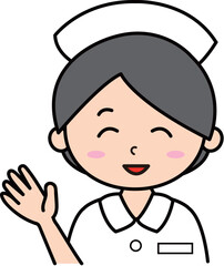 白衣を着た女性看護師が指差ししているイラスト