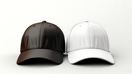Generative AI : Baseball cap white and black templates, front views isolated on white background. Mock up