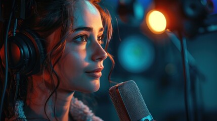 Fototapeta premium Friendly Female Podcaster Recording an Episode