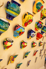 Colorful ceramics, tourist souvenirs of Malta, displayed - 739226940