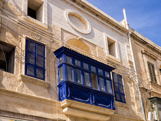 Gallarija, closed balconies, typical of Malta, blue in colour - 739226976