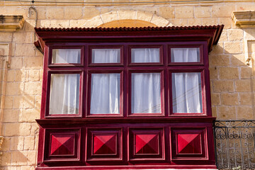 Gallarija, closed balconies, typical of Malta, red in colour - 739226980