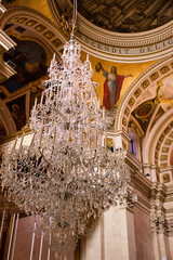 Glass chandelier in the nave of Rabat Cathedral on the island of Gozo (Malta) - 739227138