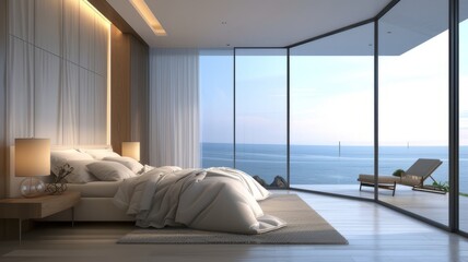 Fototapeta na wymiar looking for a modern bedroom overlooking the sea