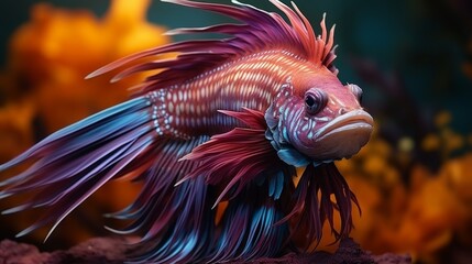 Rare pink striped fish species in ocean, marine inhabitants among the corals, Exotic Aquarium