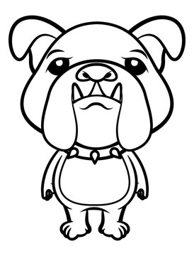 Funny Bulldog cartoon characters standing like a guard. Best for outline, logo, and coloring book with Pet themes