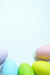 Colorful Easter Eggs on white background copy space stock photo