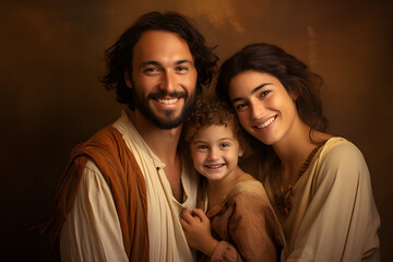 Fototapeta premium Egeotion Man, Woman, and Daughter Share Smiles and Embraces, Showcasing the Warmth of Togetherness.