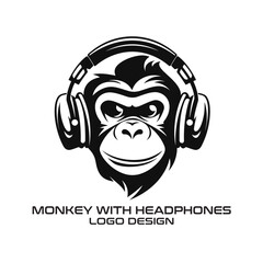Monkey With Headphones Vector Logo Design