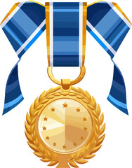 Gold medallion with blue ribbon