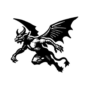 Hand-Drawn Gothic Gargoyle in Flight
