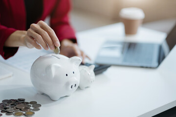 Business women think of the concept of saving money.