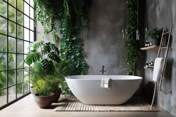 Modern Scandinavian Bathroom Design with Greenery and Ceramic Basin