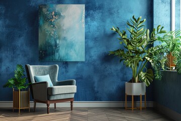 Silver Painting: Elegant Interior Design with Blue Room