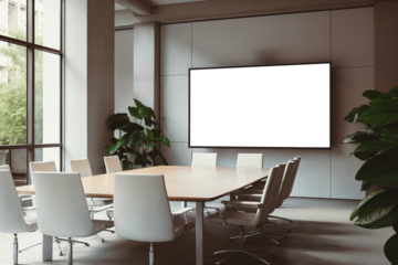 Contemporary Office Meeting Room with Large Blank Presentation Screen