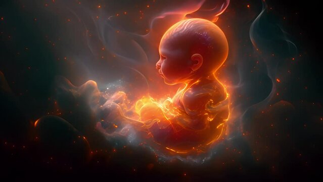 Human fetus inside the womb. Pregnant woman's belly inside. Motherhood. Unborn human embryo baby in uterine wall 4k video movement