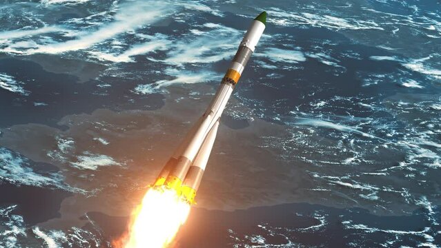 Cargo rocket flying over the Earth. 3d animation. 4k.