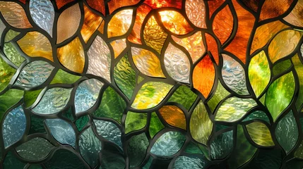 Poster Coloré Stained glass window background with colorful Leaf abstract.