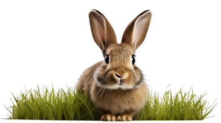 PNG rabbit in green grass isoated on transparent background. Easter bunny - 739231726