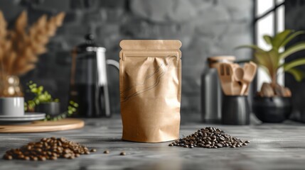 Fototapeta na wymiar Mockup template coffee bag packaging ready to use for advertisment 