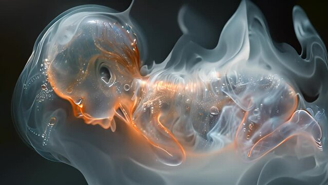 Human fetus inside the womb. Pregnant woman's belly inside. Motherhood. Unborn human embryo baby in uterine wall 4k video movement