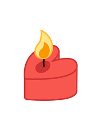 Candle in form of heart. Burning candle. Cartoon, vector