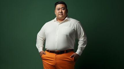 Fototapeta premium Overweight Man Redefines Style, Standing Boldly in an Unconventional Attire.