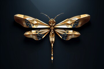 a gold dragonfly made of diamonds - obrazy, fototapety, plakaty