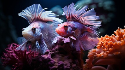 Two Rare pink fish species in the ocean , marine inhabitants among the corals, Exotic Aquarium