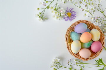 Easter, mockup, colored eggs, nest with eggs, holiday, generatine IA