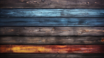 Bright colourful painted wooden texture background. Dark colour palette. Generative AI - obrazy, fototapety, plakaty