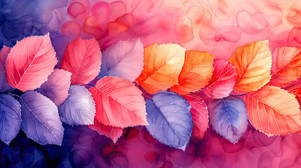 watercolor background with pastel leaves in warm colors