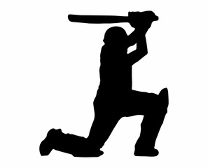 Cricket player, isolated vector silhouette, ink drawing. Cricket logo
