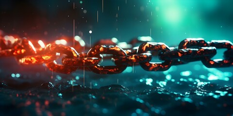 Breaking digital chain zeroes and ones cybersecurity concept hacking technology data breach. Concept Cybersecurity Threats, Data Breach Prevention, Hacking Techniques, Digital Chain Security