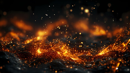 Close-up view of flames on black background - obrazy, fototapety, plakaty