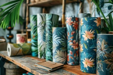 Creative application of wallpaper rolls in a DIY project personalizes home aesthetic