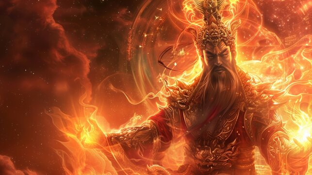 The Chinese deity Pangu creator of the universe glowing with primordial neon energy