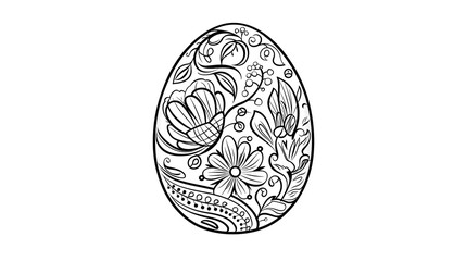 Flat Easter egg, contour drawing of the pattern in the egg, black and white drawing for coloring. Happy Easter