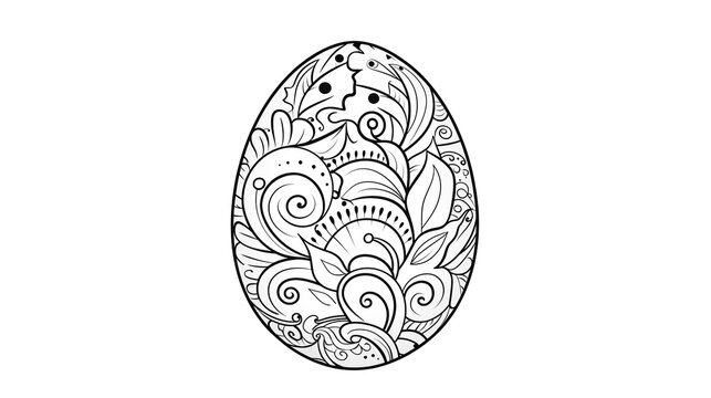 Flat Easter egg, contour drawing of the pattern in the egg, black and white drawing for coloring. Happy Easter