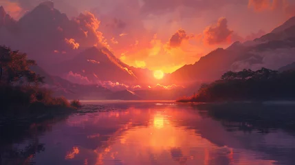 Foto op Canvas Sunset and Sunrise: Capture the magical colors and atmospheric effects of sunsets and sunrises. These dramatic backgrounds evoke emotions of warmth, serenity, and wonder. Generative AI © Hokmiran