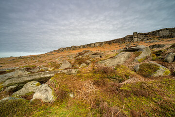 Fototapeta na wymiar Stanage Edge Derbyshire Peak District bleak winter rural landscape.