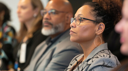 A scene of a diverse group participating in a company-wide training session on unconscious bias, encouraging self-awareness and understanding, diversity, inclusion