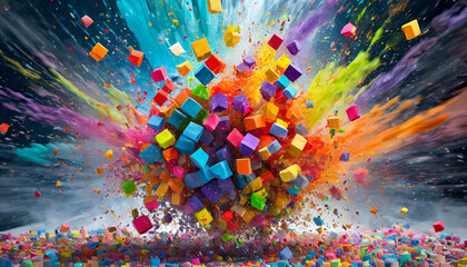 explosion de cubes multicolores - 739239945