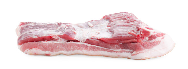 One piece of raw pork belly isolated on white