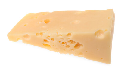 Piece of tasty cheese isolated on white
