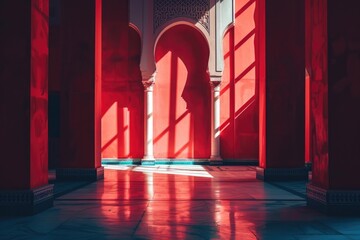 an image for a law firm that represents justice and Islamic culture red and blue tones